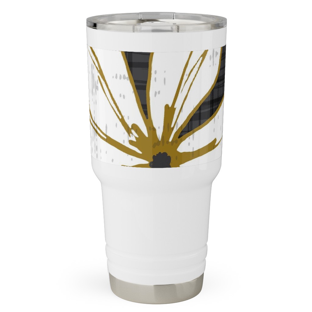 Lilium - Floral - Charcoal Black & White Travel Tumbler, 30oz, Black, Black