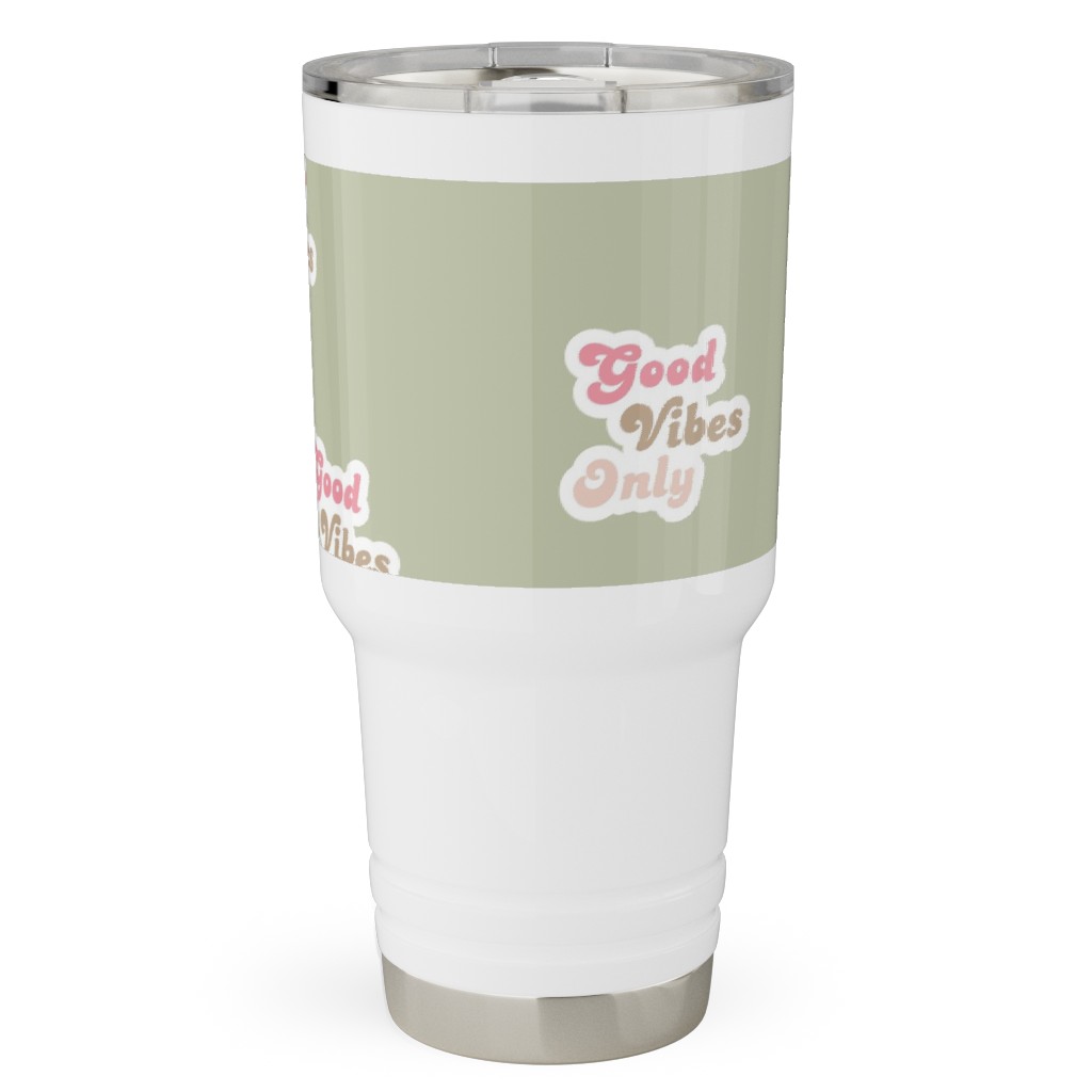 Seventies Retro Good Vibes Only Travel Tumbler, 30oz, Green, Willow