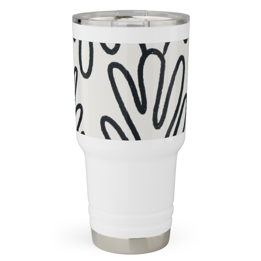 Wavy Lines - Black on White Travel Tumbler, 30oz, White, White