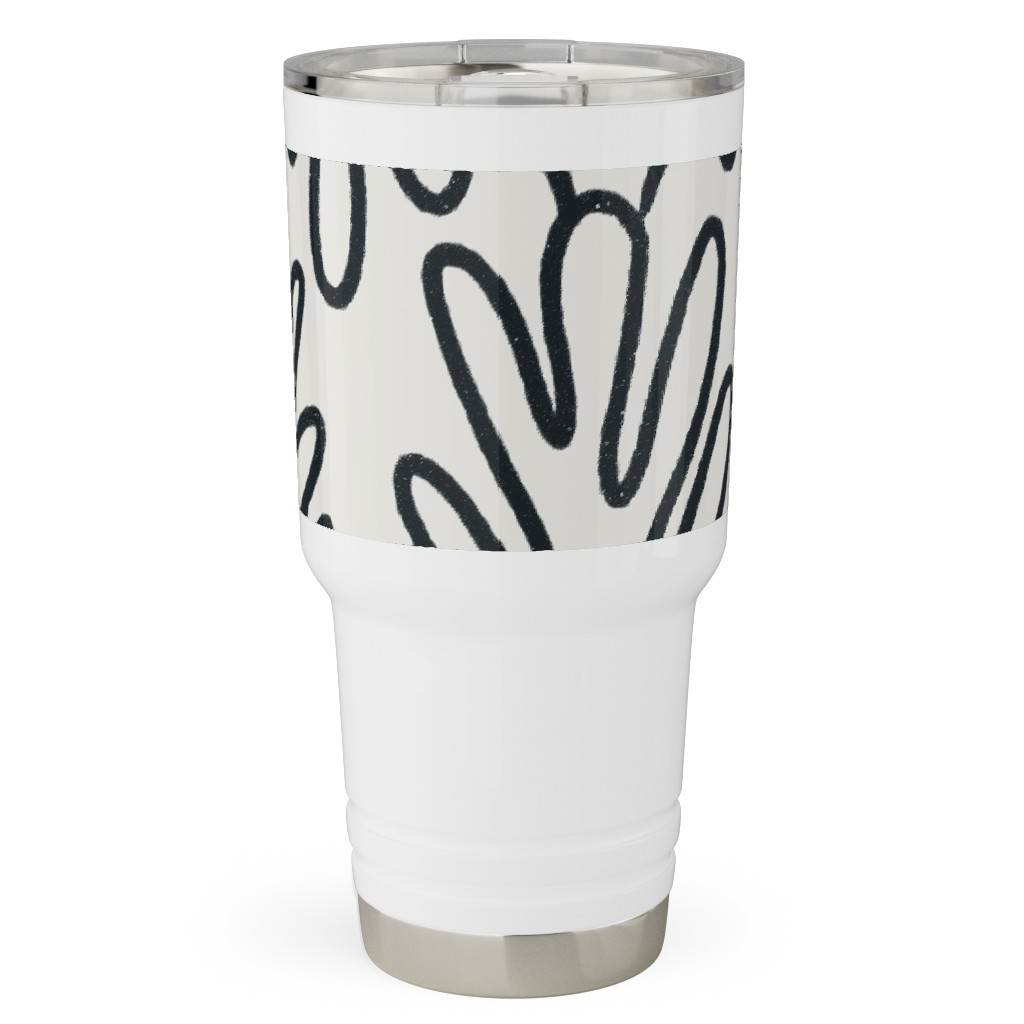 Wavy Lines - Black on White Travel Tumbler, 30oz, White