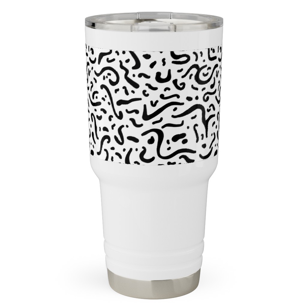 Squiggly - Black and White Travel Tumbler, 30oz, Black