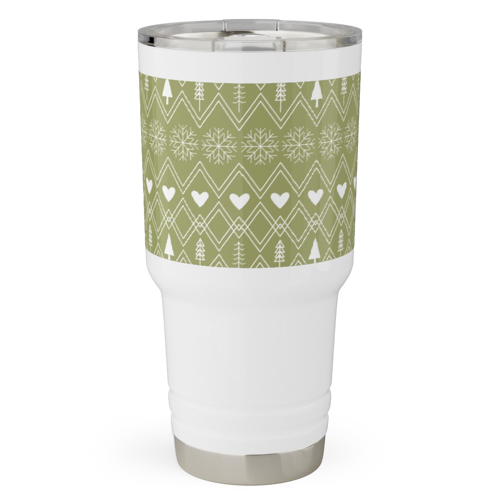 Fair Isle - Green Travel Tumbler, 30oz, Green