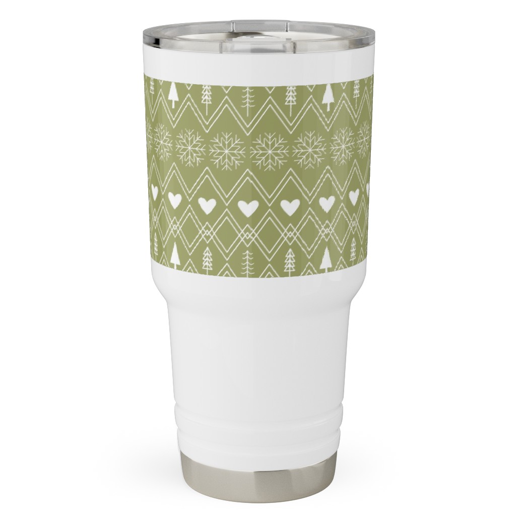 Fair Isle - Green Travel Tumbler, 30oz, Green