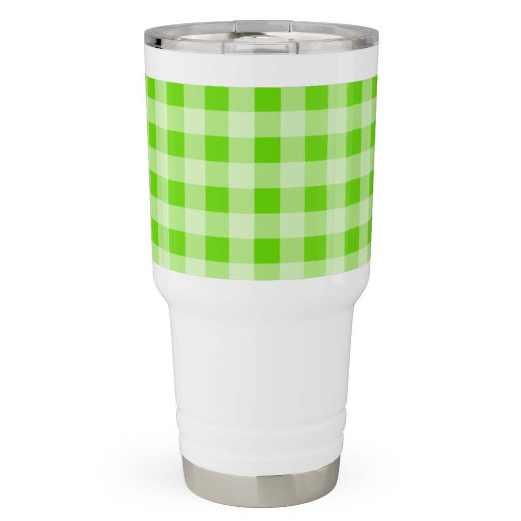 Gingham Checker - Green Travel Tumbler, 30oz, Green