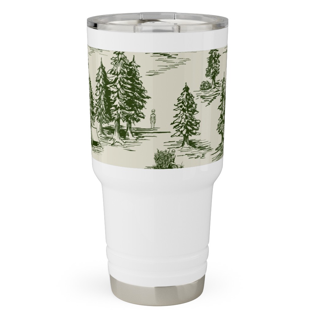 Alien Abduction Toile De Jouy - Forest Green & Cream Travel Tumbler, 30oz, Green, Classic Green