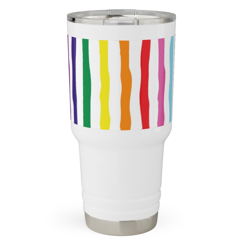 Wonky Stripes on White Travel Tumbler, 30oz, Multicolor