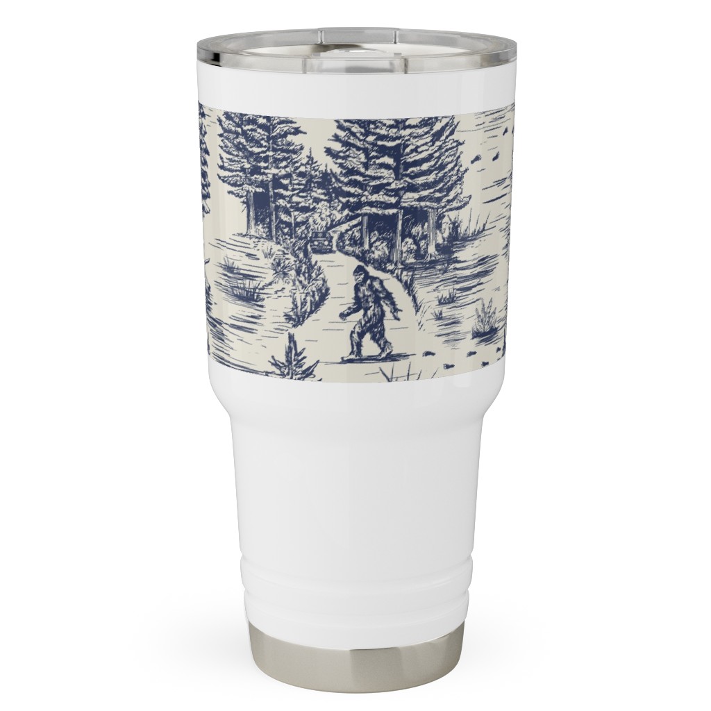 Bigfoot / Sasquatch Toile De Jouy - Blue Travel Tumbler, 30oz, Blue, True Blue
