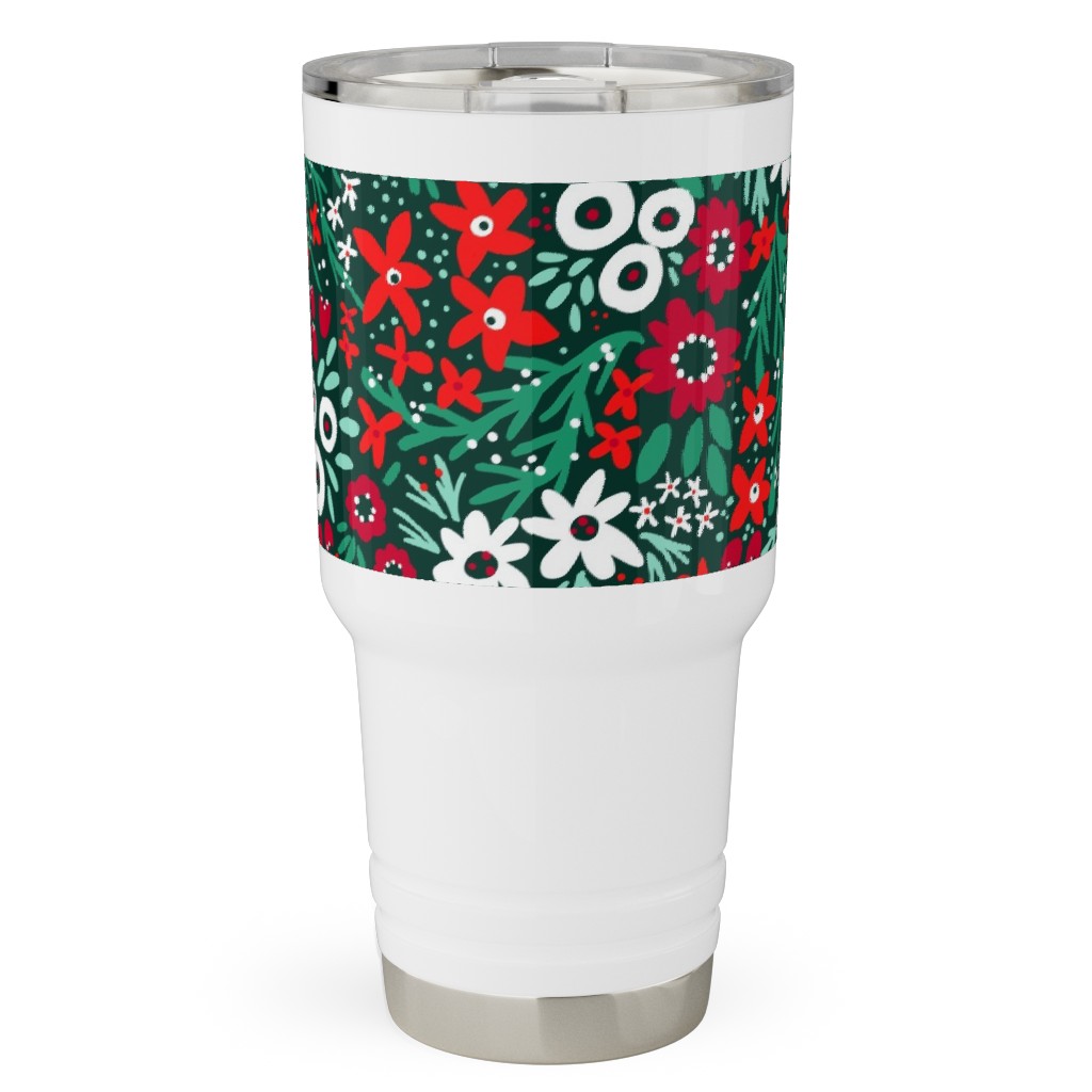 Rustic Floral - Holiday Red and Green Travel Tumbler, 30oz, Green