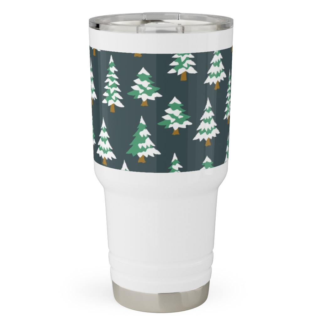 Winter Village Trees With Snow - Dark Travel Tumbler, 30oz, Green, Classic Green