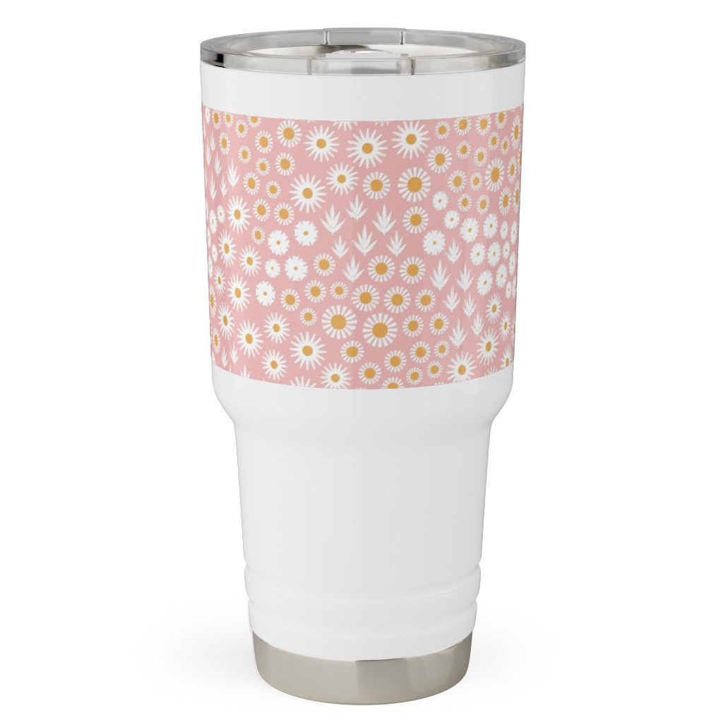 Ditsy Flowers - Pink Travel Tumbler, 30oz, Pink, Bright Pink