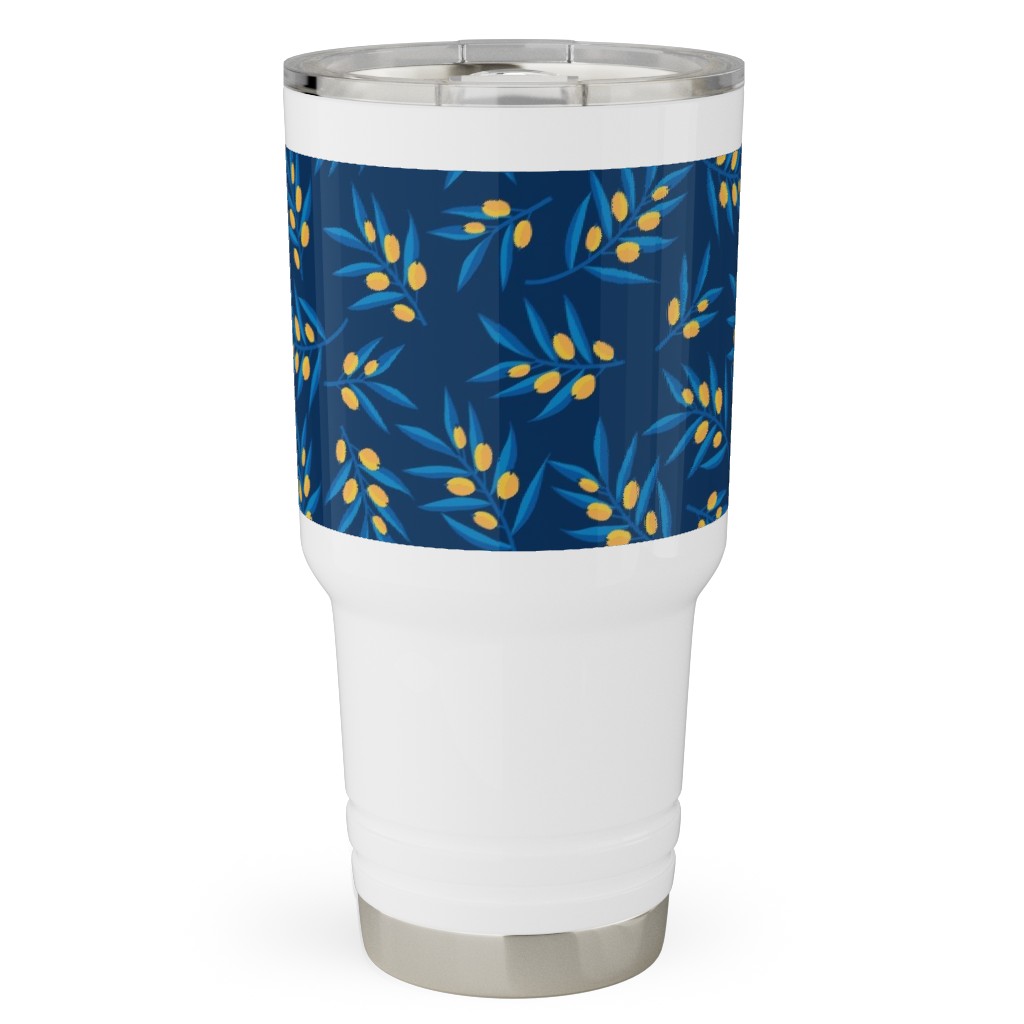 Olive Branches - Blue and Yellow Travel Tumbler, 30oz, Blue, True Blue