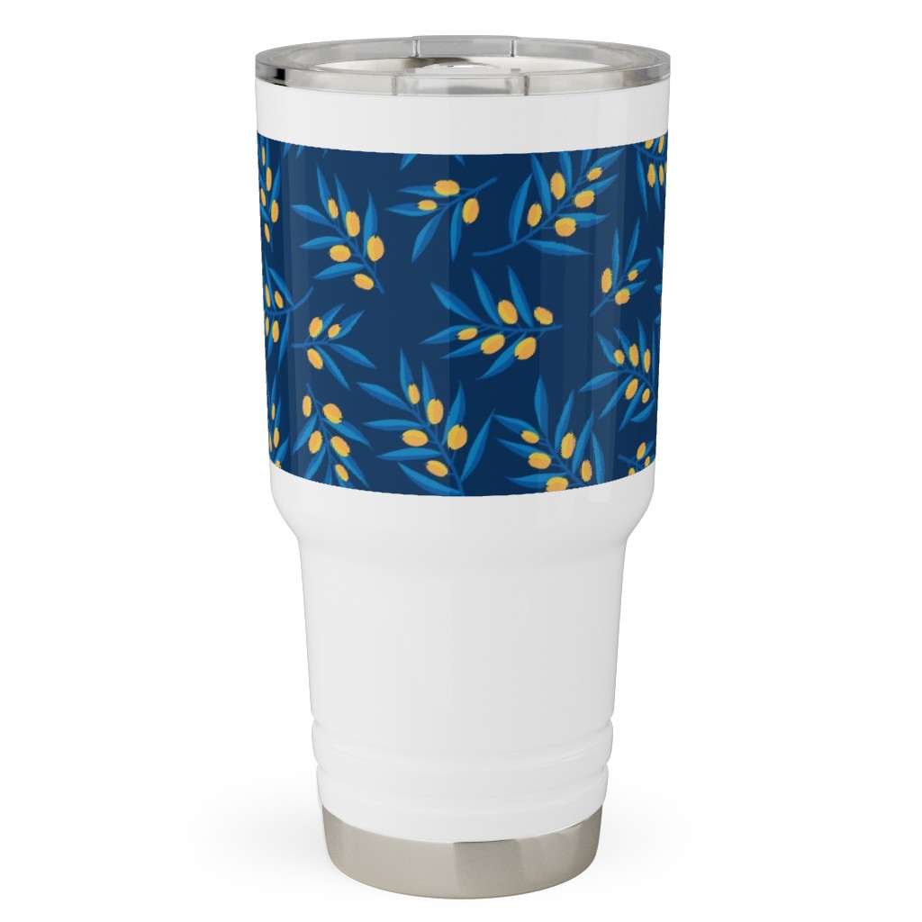 Olive Branches - Blue and Yellow Travel Tumbler, 30oz, Blue