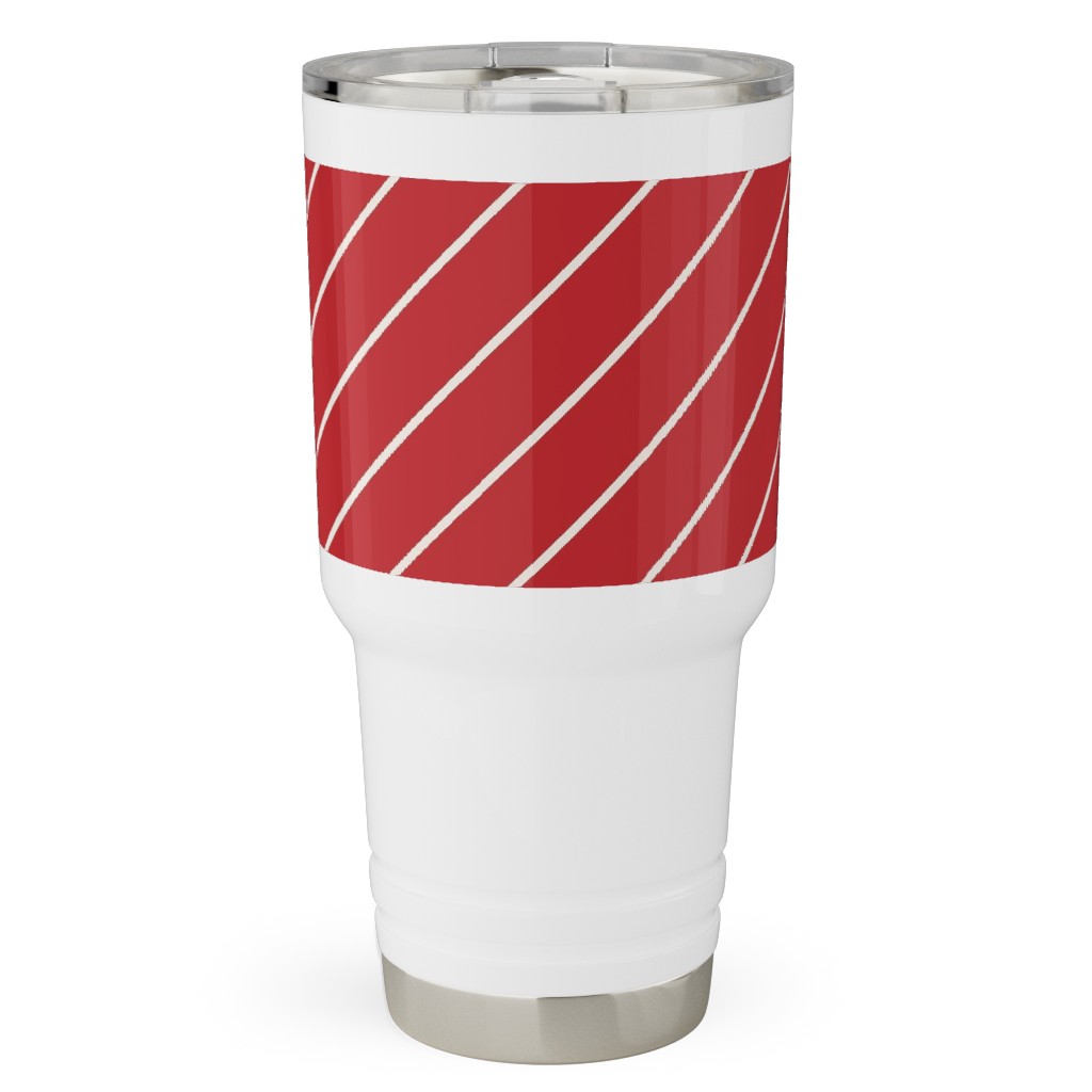 Diagonal Stripes on Christmas Red Travel Tumbler, 30oz, Red