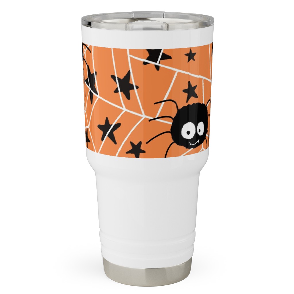 Cute Hand-Drawn Spider Halloween - Orange Travel Tumbler, 30oz, Orange