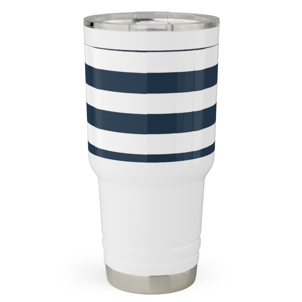 Simple Horizontal Stripe Travel Tumbler, 30oz, Blue, Navy