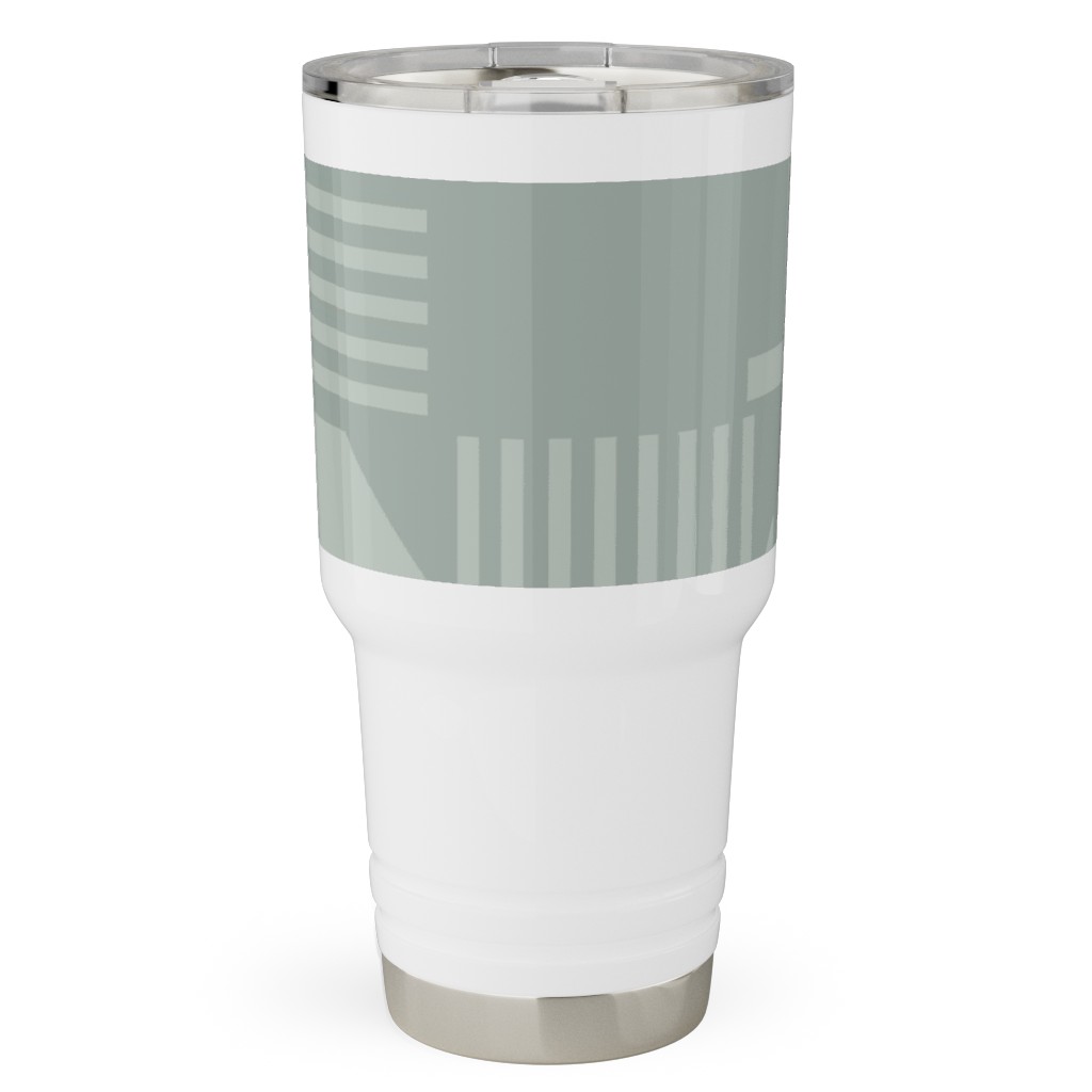 Ovals and Arrows - Neutral Sage Travel Tumbler, 30oz, Green