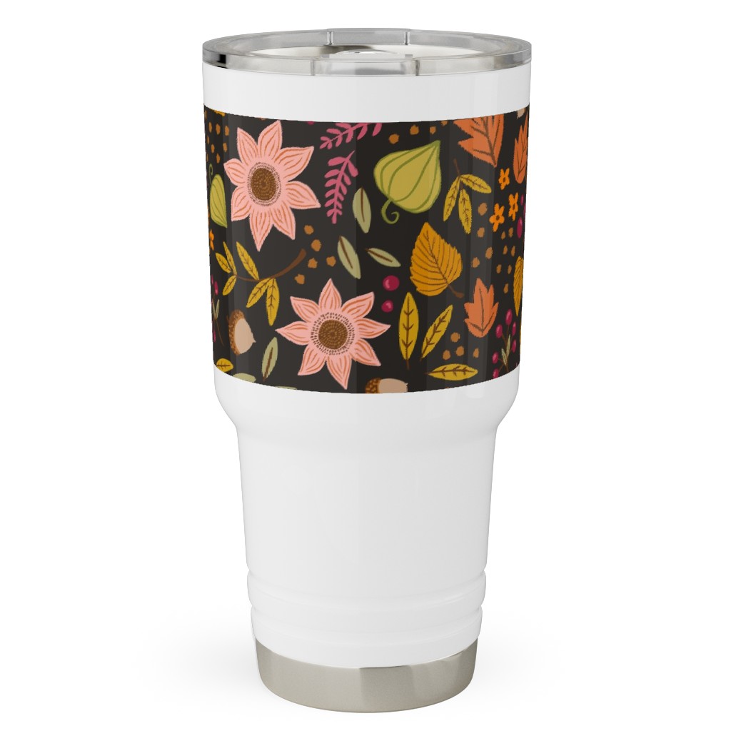 Autumn Floral - Dark Travel Tumbler, 30oz, Multicolor
