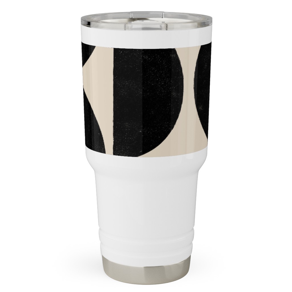 Half Moons - Black and Cream Travel Tumbler, 30oz, Beige