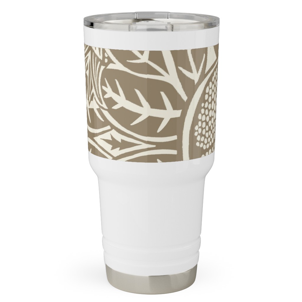 Pomegranate Block Print - Neutral Travel Tumbler, 30oz, Brown