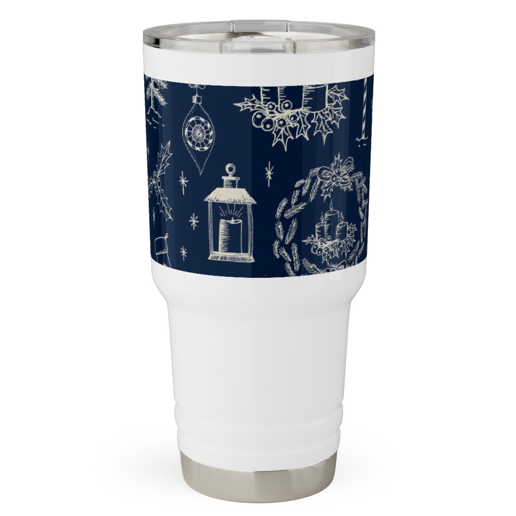 Christmas Toile - Starry Night Travel Tumbler, 30oz, Blue