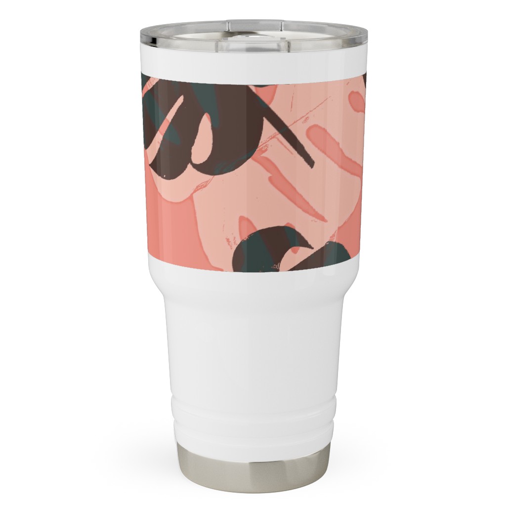 Monstera Leaves - Calypso Travel Tumbler, 30oz, Pink, Bright Pink