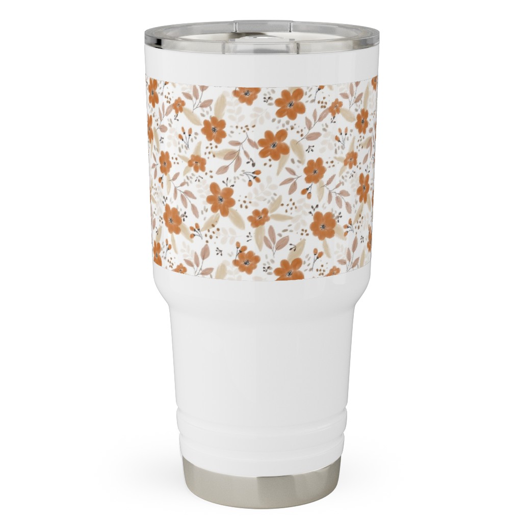 Fall Floral Travel Tumbler, 30oz, Orange