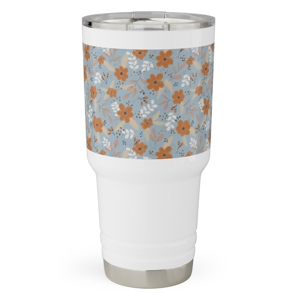 Fall Floral Travel Tumbler, 30oz, Blue, Cool Gray