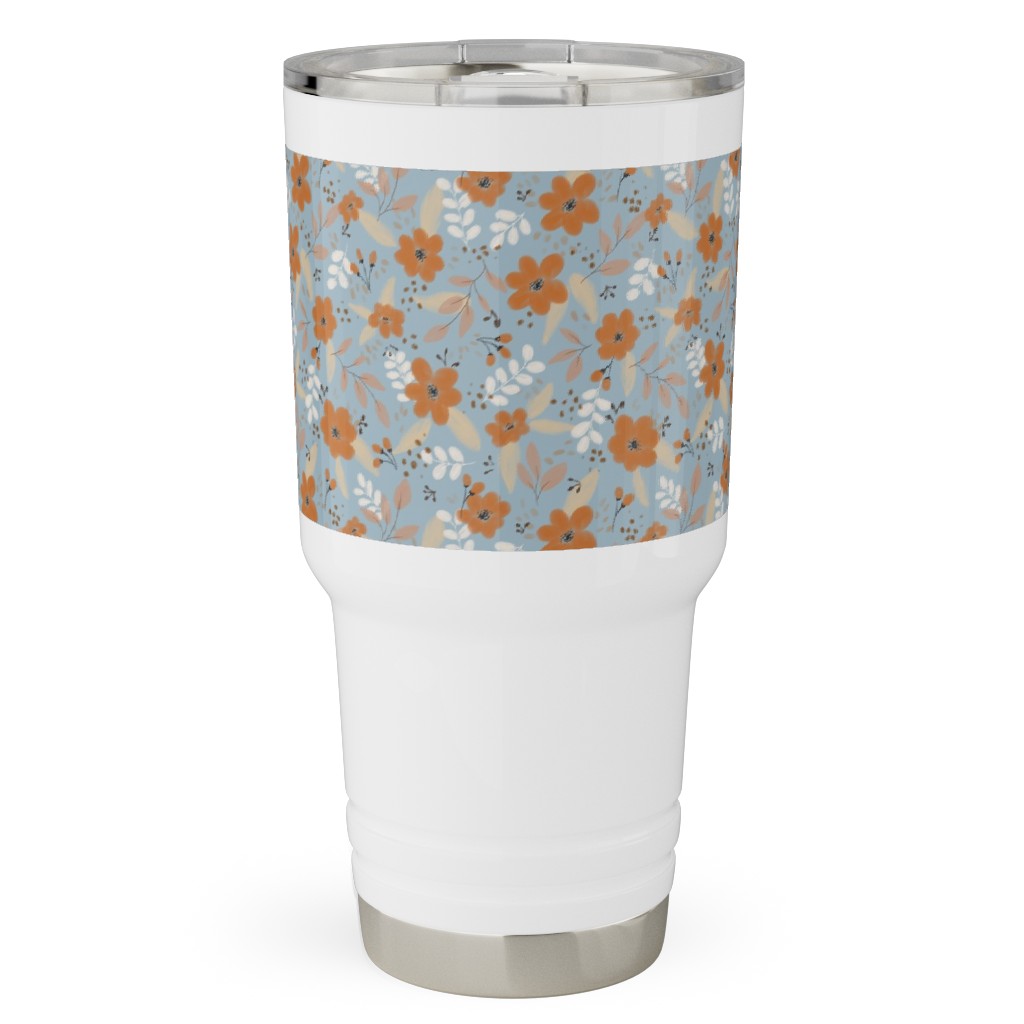 Fall Floral Travel Tumbler, 30oz, Blue