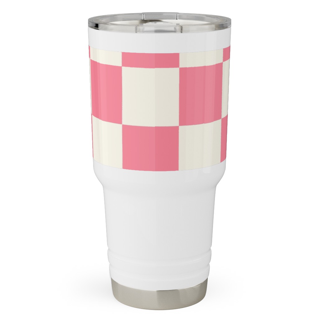 Checkered Pattern - Pink Travel Tumbler, 30oz, Pink, Bright Pink