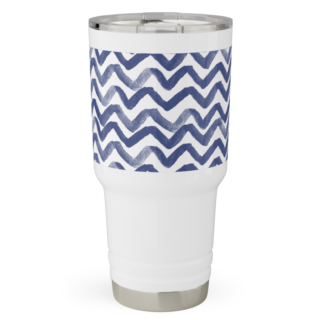 Zig Zag Waves - Navy Travel Tumbler, 30oz, Blue, True Blue