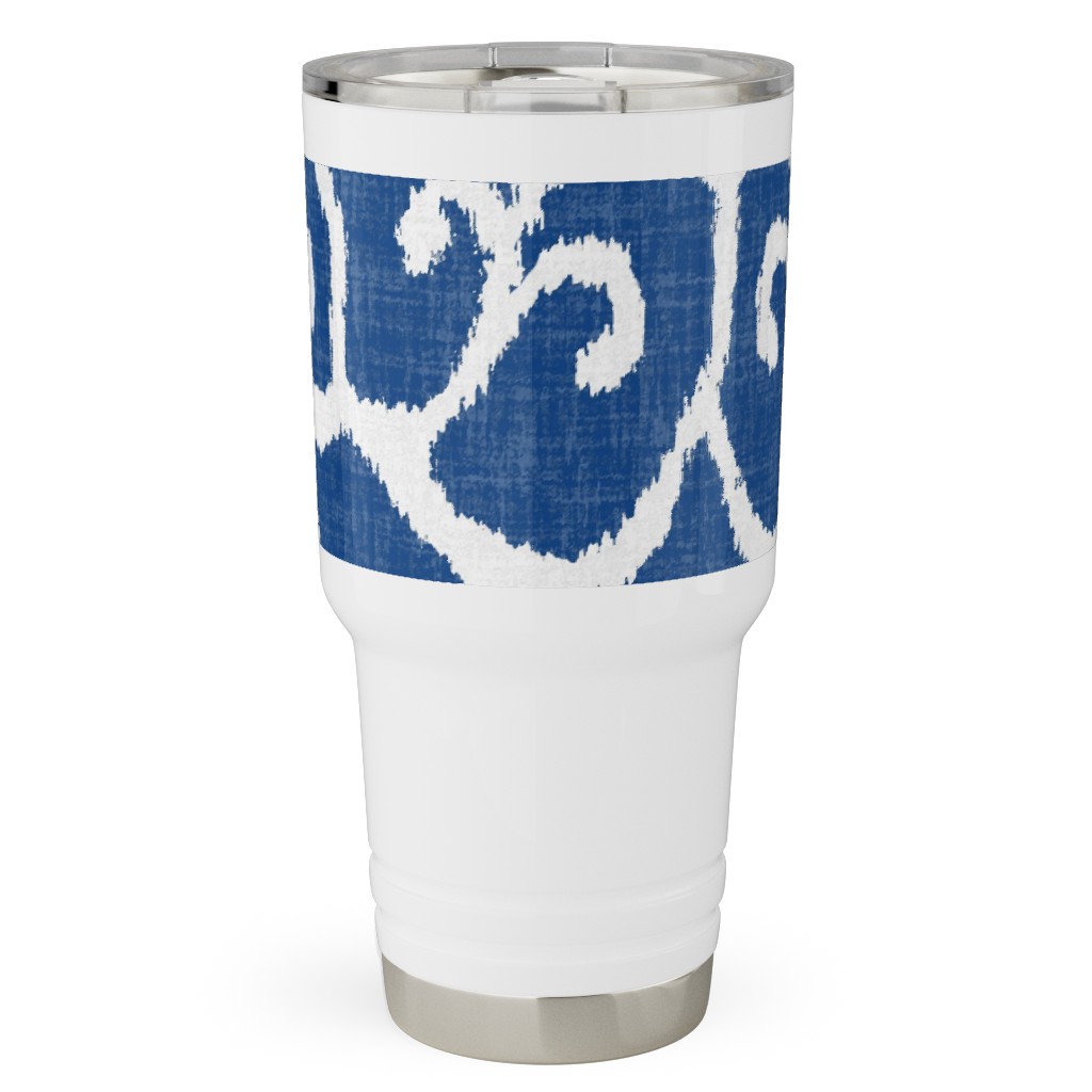 Lucette Ikat - Navy Travel Tumbler, 30oz, Blue, True Blue