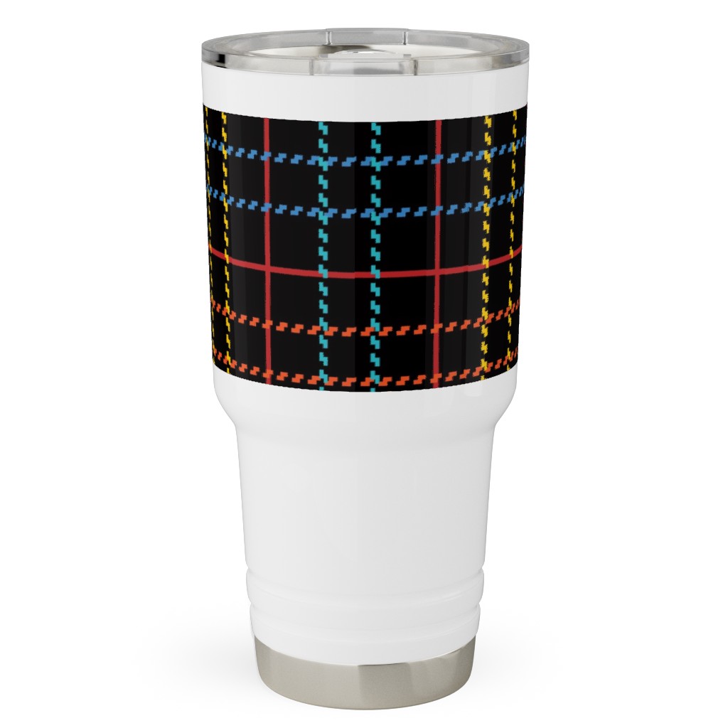 Grid Plaid - Dark Multi Travel Tumbler, 30oz, Black