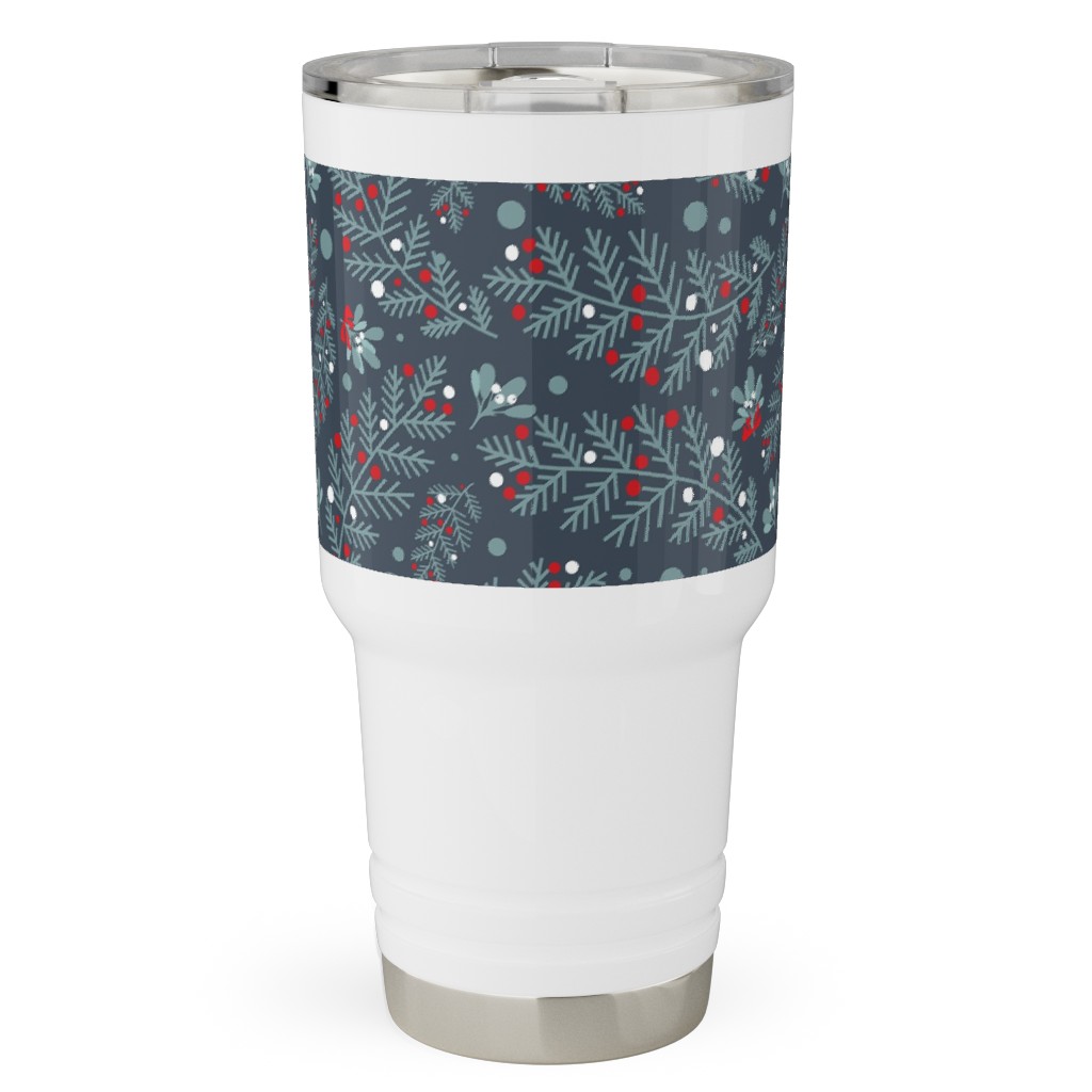 Nutcracker Pines on Blue Travel Tumbler, 30oz, Blue
