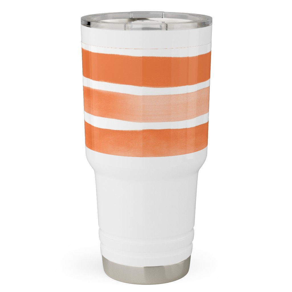 Imperfect Watercolor Stripes Travel Tumbler, 30oz, Orange
