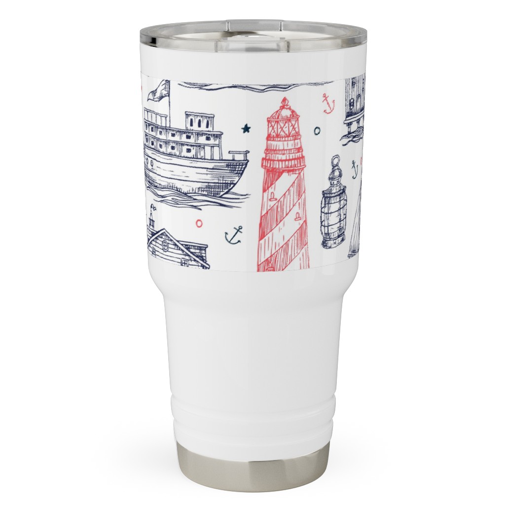 Sea Stories - Navy and Pink Travel Tumbler, 30oz, Blue