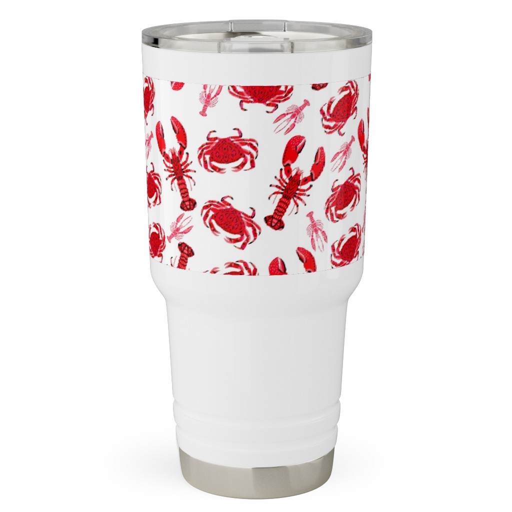 Crabs and Lobsters - Red Crustaceans on White Travel Tumbler, 30oz, Red