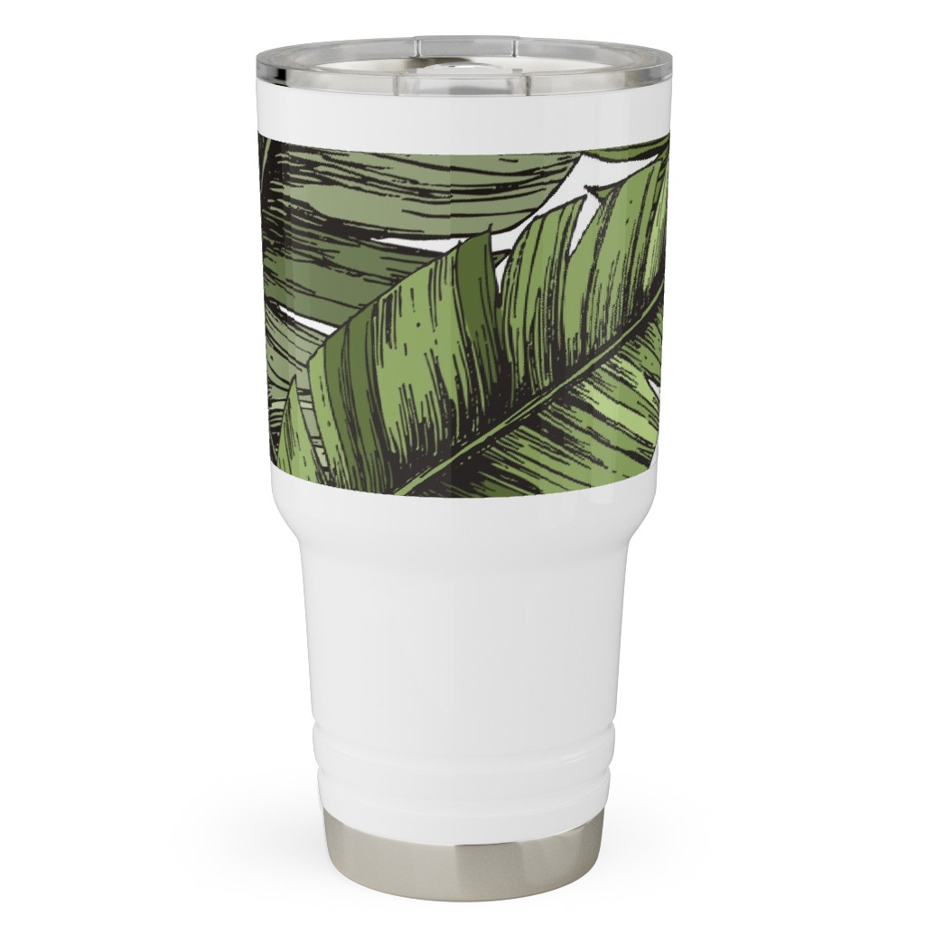 Tropical Palm Leaves - Green Travel Tumbler, 30oz, Green