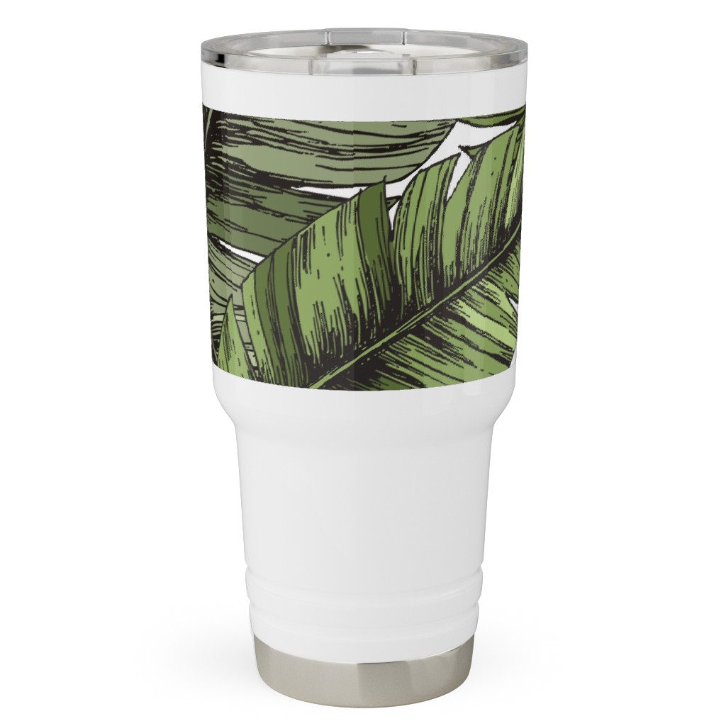 Tropical Palm Leaves - Green Travel Tumbler, 30oz, Green, Classic Green