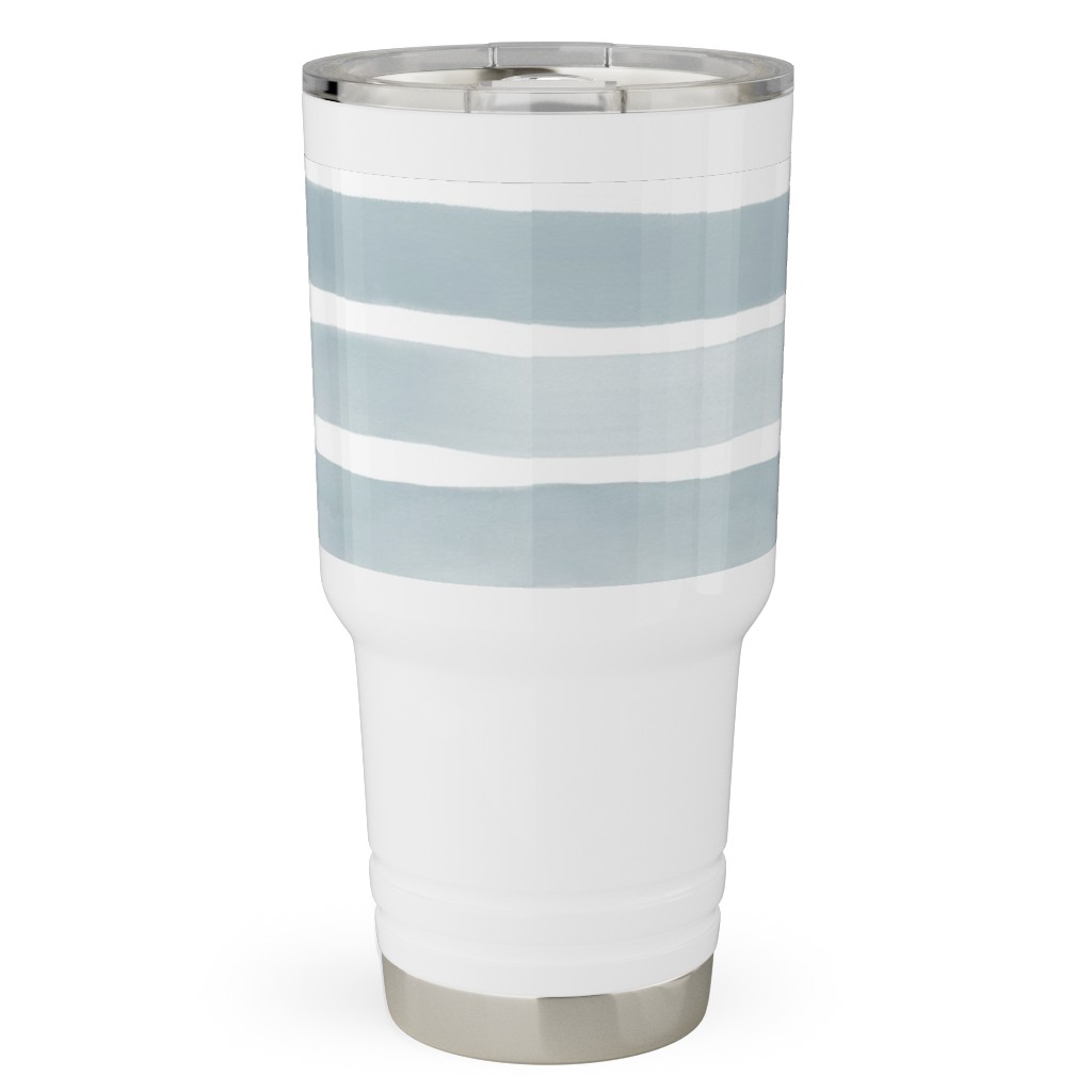 Imperfect Watercolor Stripes Travel Tumbler, 30oz, Blue, Smoke