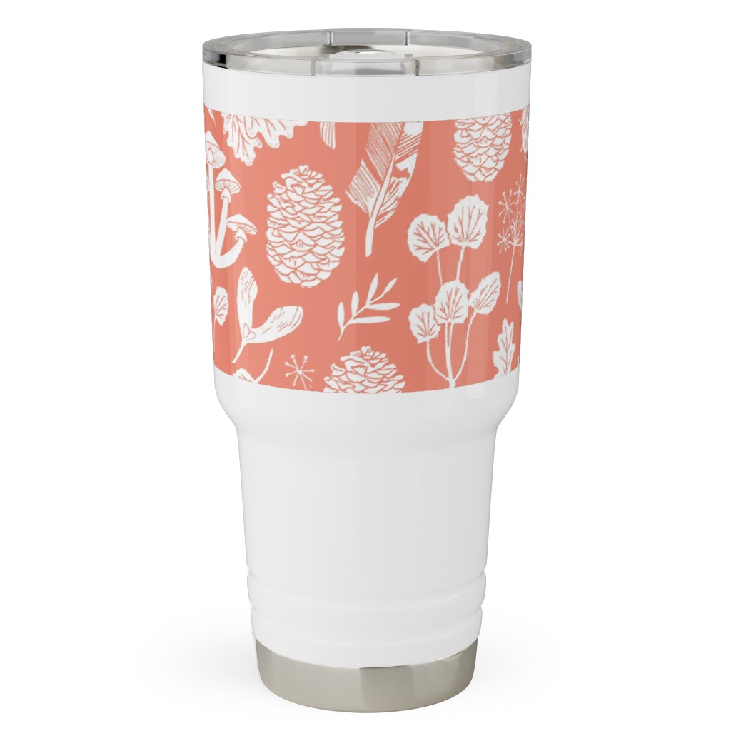 Nature Walk Block Print - Pink Travel Tumbler, 30oz, Pink, Bright Pink