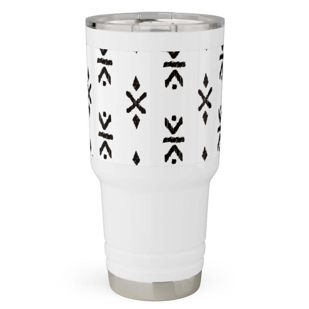 Monochrome Tribal Print - Neutral Travel Tumbler, 30oz, White, White