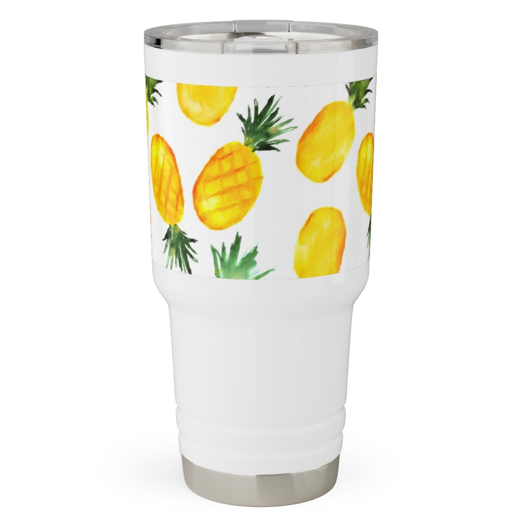 Watercolor Pineapples - Yellow Travel Tumbler, 30oz, Yellow