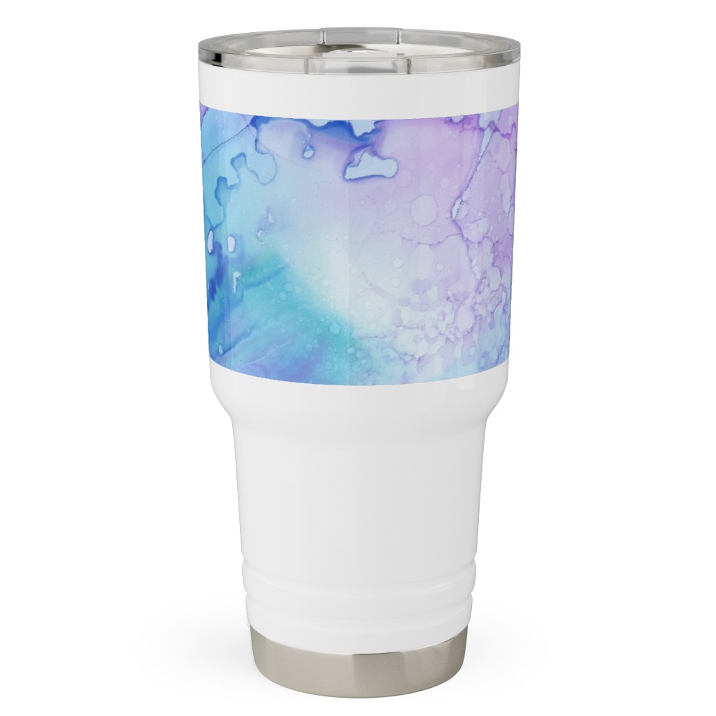 Watercolor Waves - Blue and Purple Travel Tumbler, 30oz, Blue