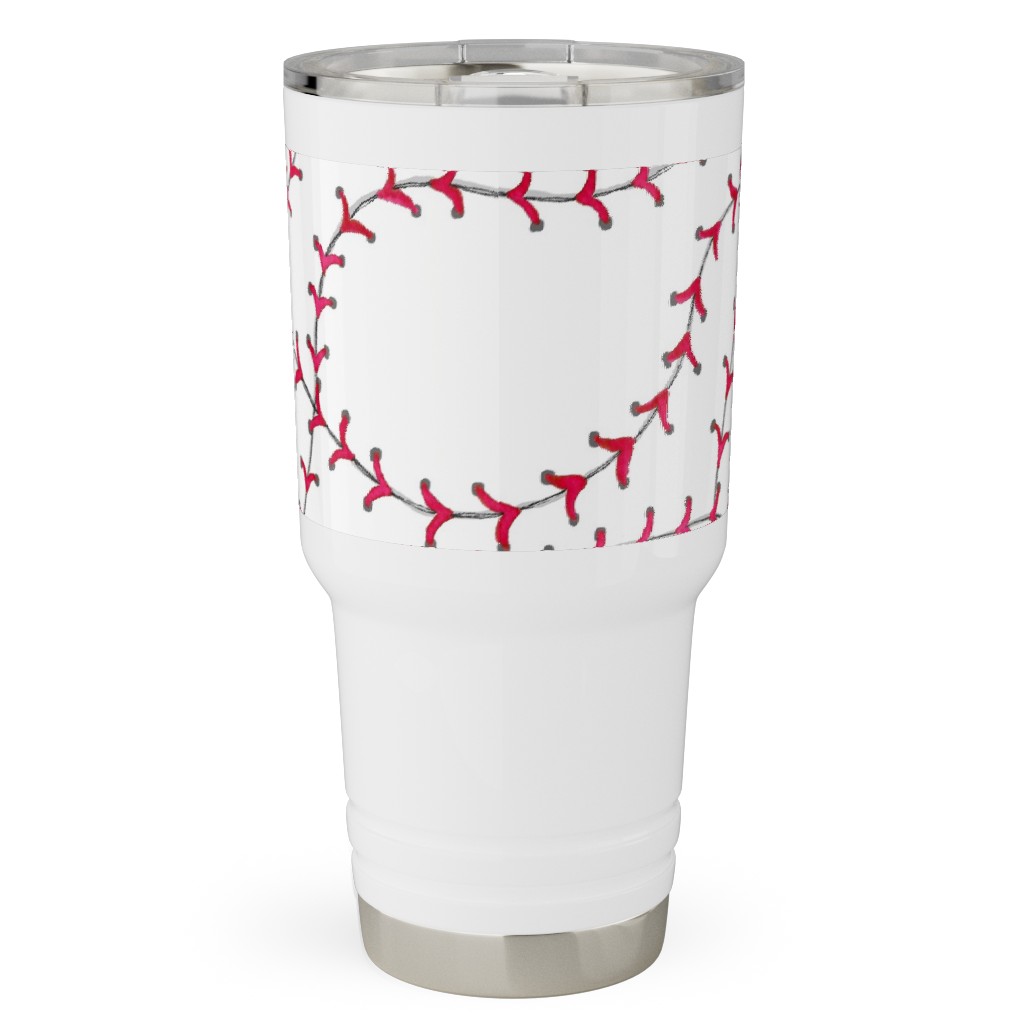 Baseball Seams - White Travel Tumbler, 30oz, Red