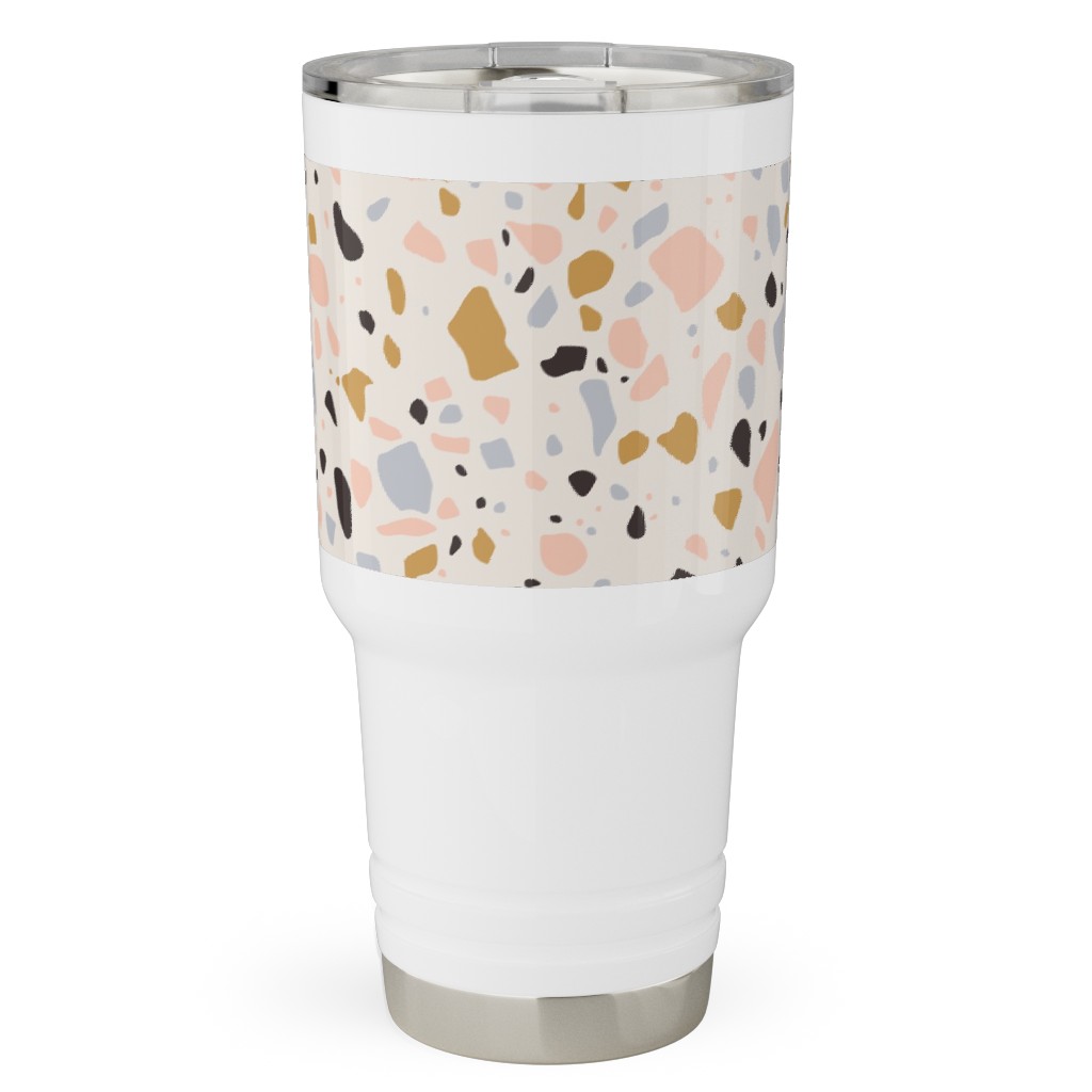 Terrazzo Coral - Gold Travel Tumbler, 30oz, Beige