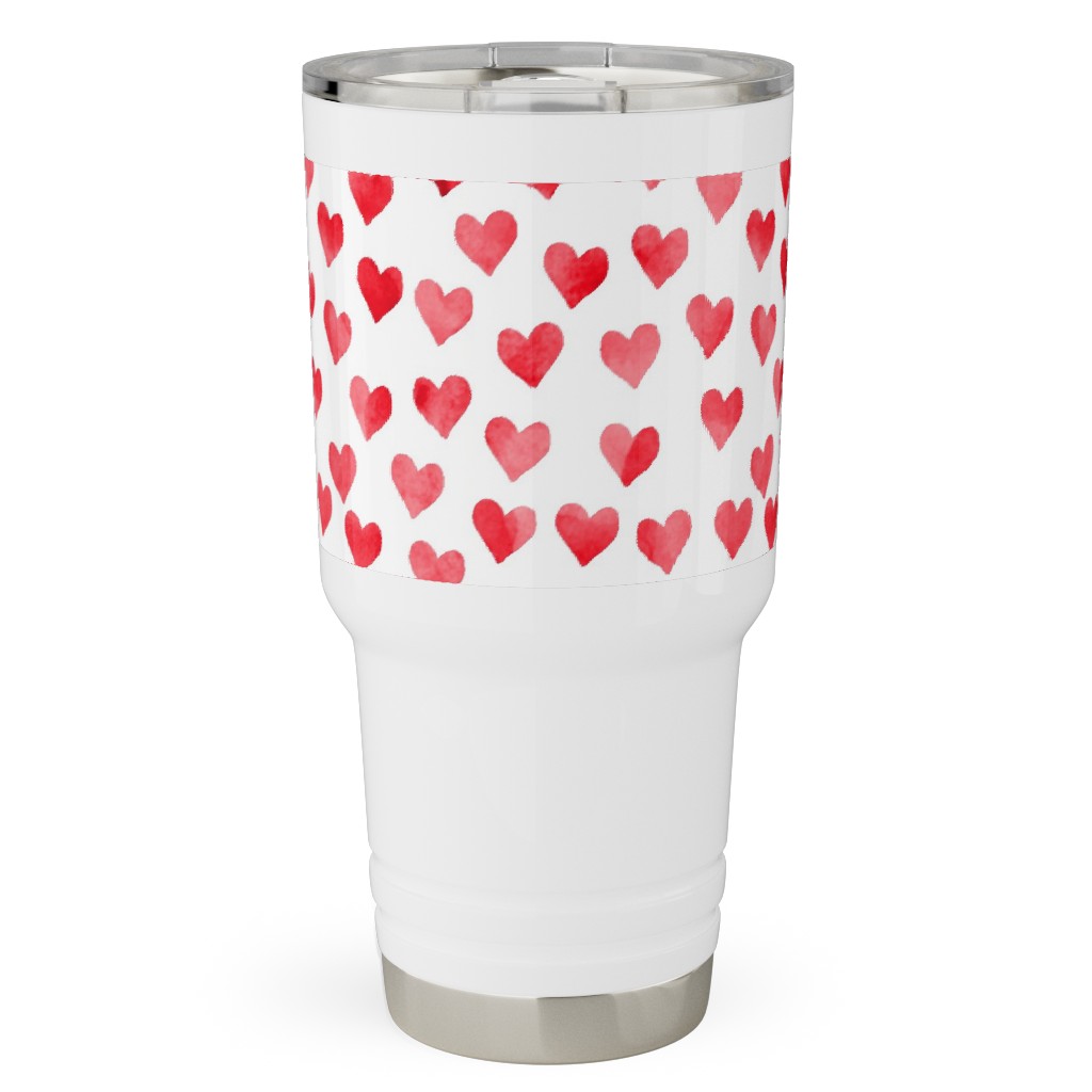 Watercolor Hearts - Red Travel Tumbler, 30oz, Red