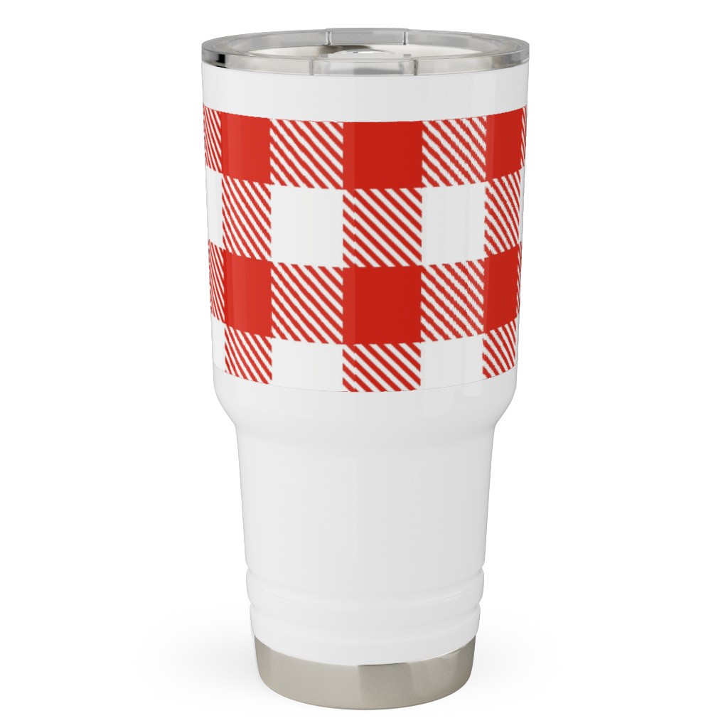 Red Gingham Pattern Travel Tumbler, 30oz, Red