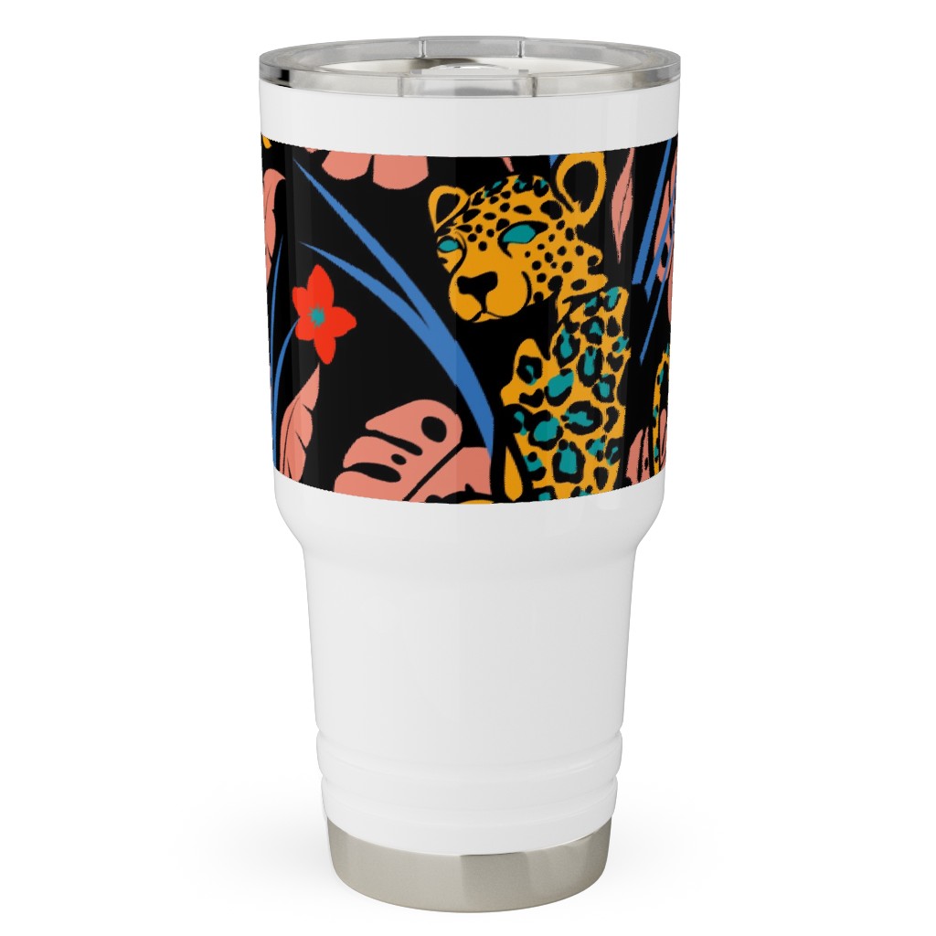 Leopard - Multi on Black Travel Tumbler, 30oz, Multicolor