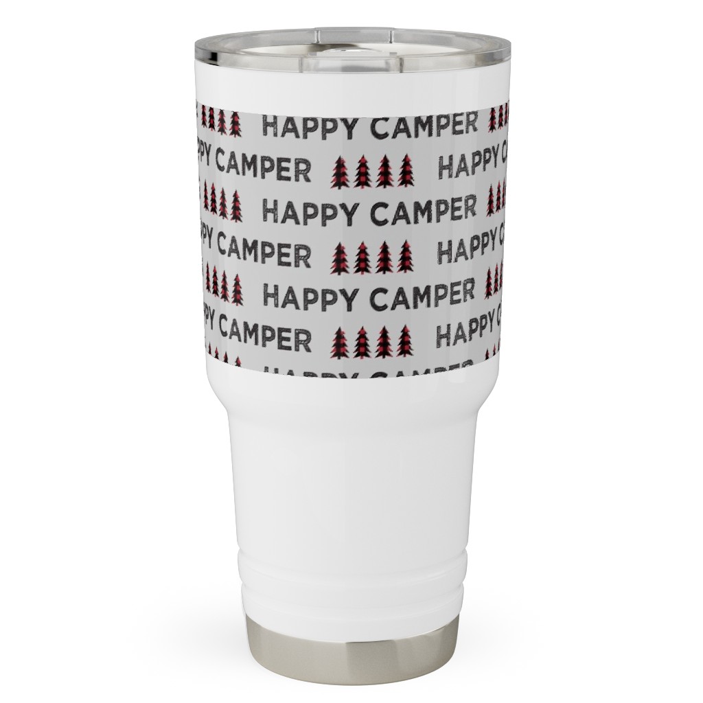 Happy Camper on Fog - Gray Travel Tumbler, 30oz, Brown