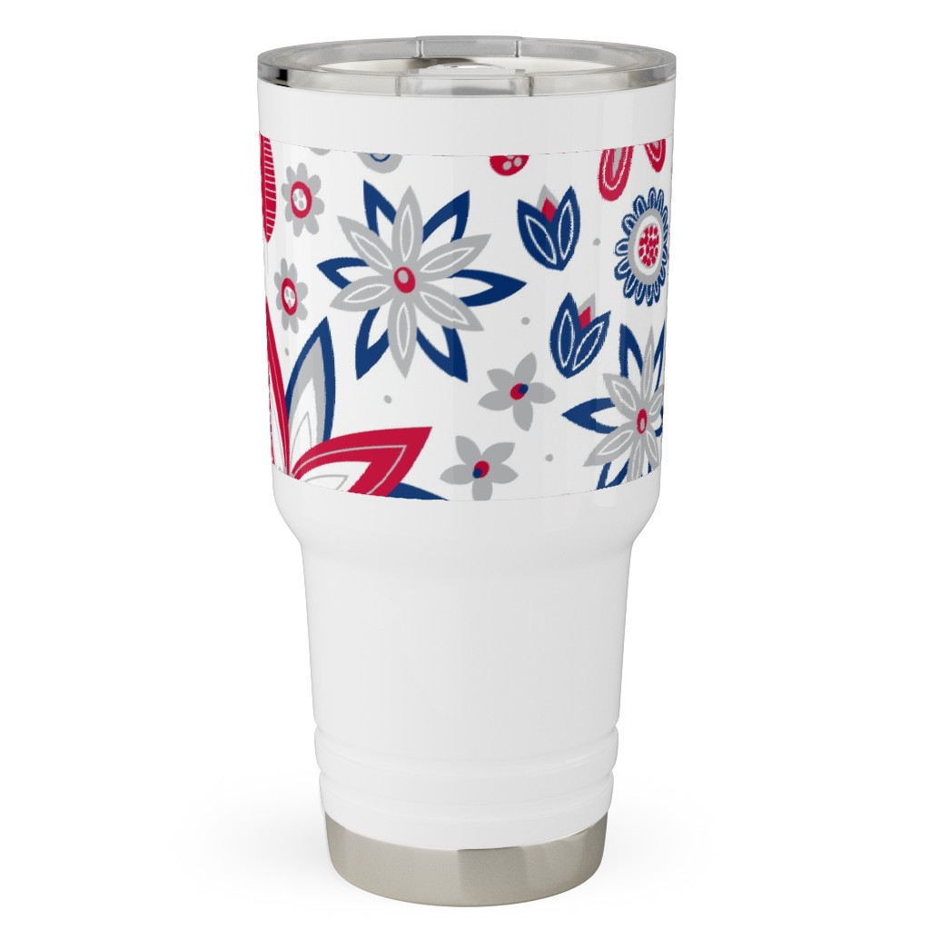 Bohemian Fields - Red, White and Blue Travel Tumbler, 30oz, Red, Red